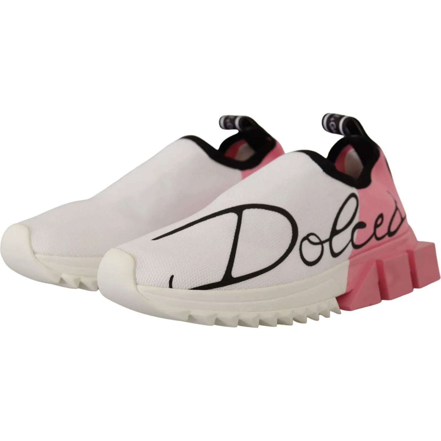 Dolce & Gabbana Elegant Sorrento Slip-On Sneakers in White & Pink