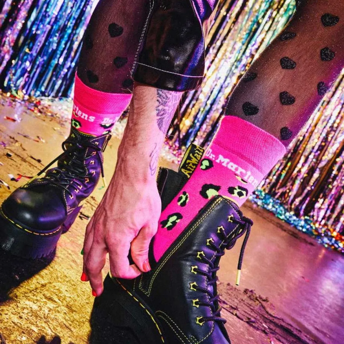 Dr Martens Bright Pink Leopard Low Socks