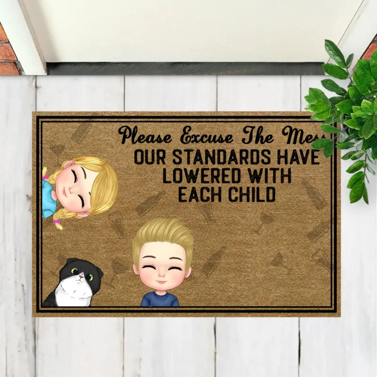 Family - Please Excuse The Mess Our Standards - Personalized Doormat