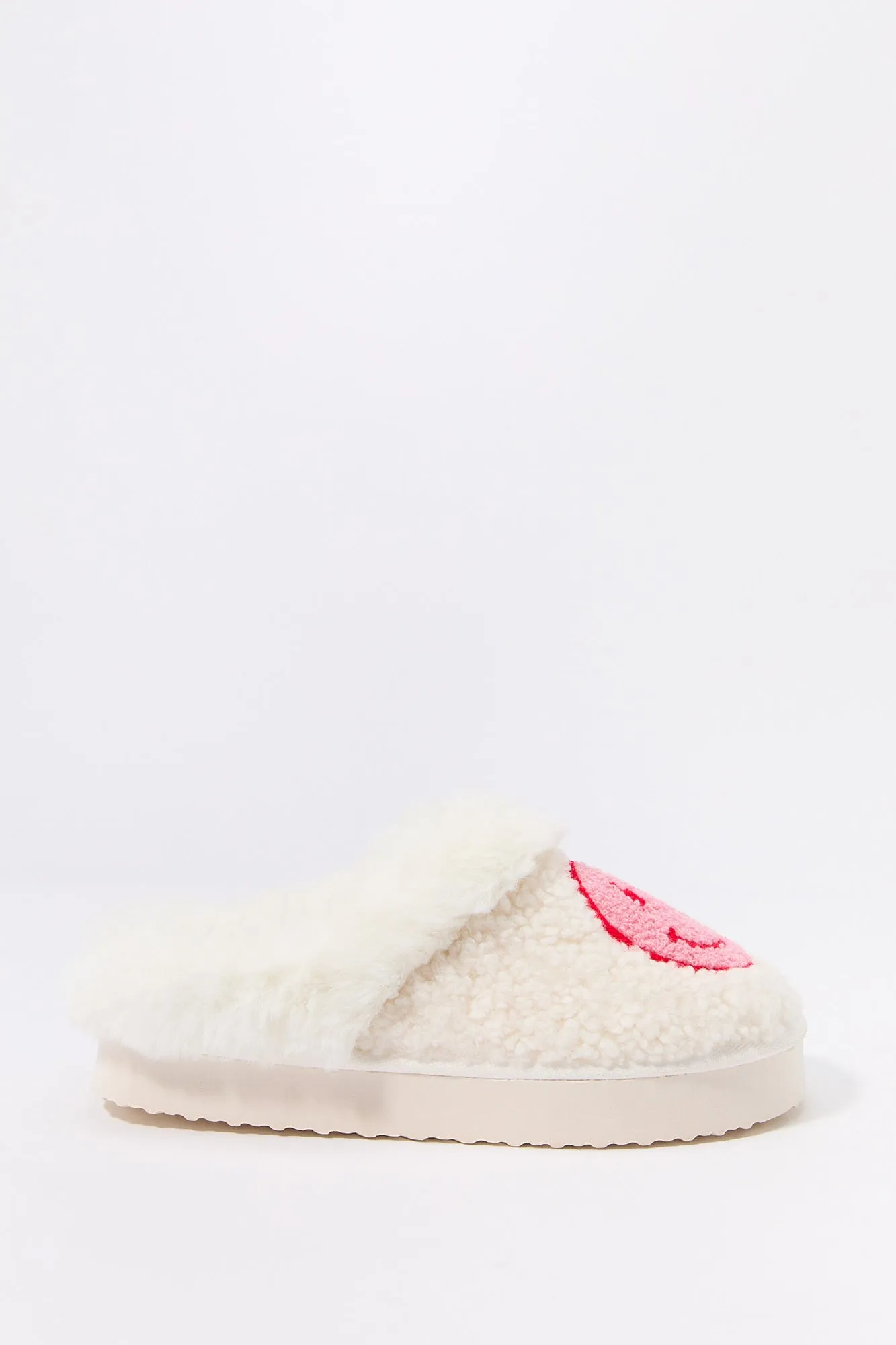 Faux Fur Collared Happy Face Slipper