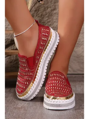 Fiery Red Shining Sequin Slip-On Sneakers