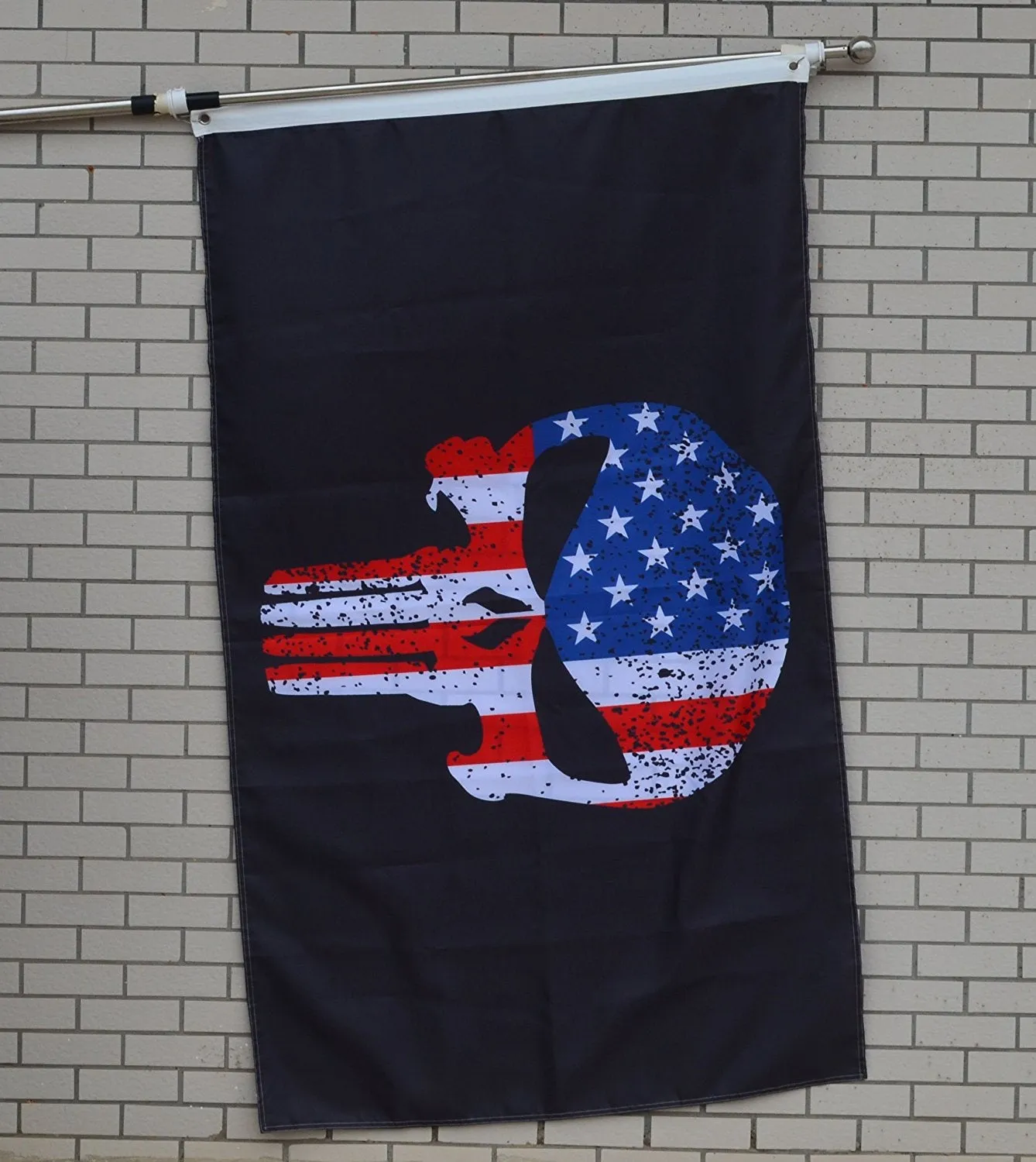 Fyon No Shoes Nation Flag Banner WhitePunisher Skull USA Flag Banner