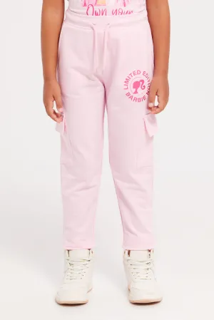 Girls Pink Barbie Printed Track Pants