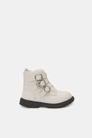 Girls White Strappy Ankle Boot