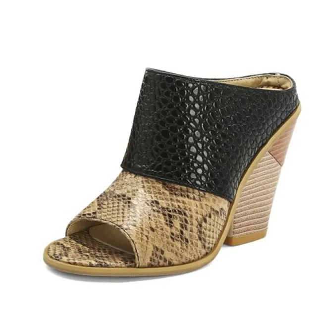 GlamLuxe Alligator Patchwork Peep Toe Chunky Heels