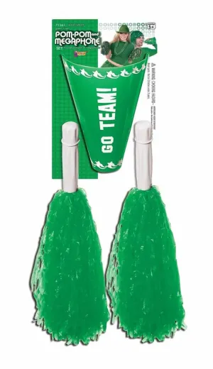 Green Cheer Pom-Poms & Megaphone Set