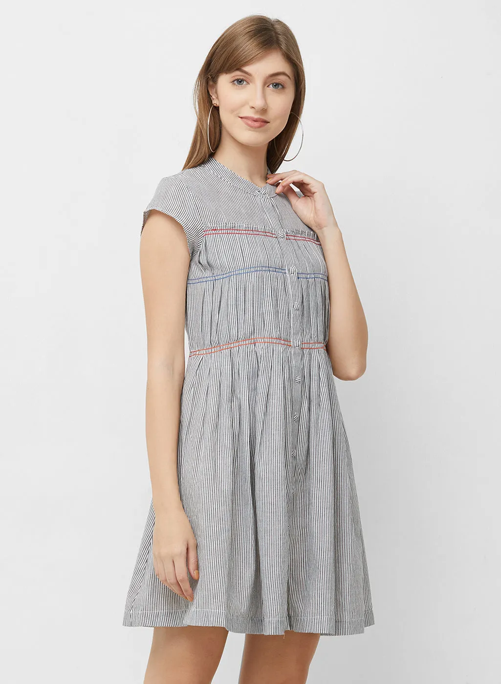 Grey Stripes Short Dress