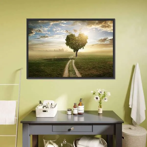 Heart Shaped Tree At Sunset Canvas Wall Art