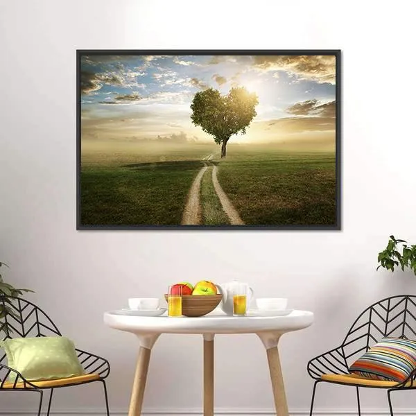 Heart Shaped Tree At Sunset Canvas Wall Art