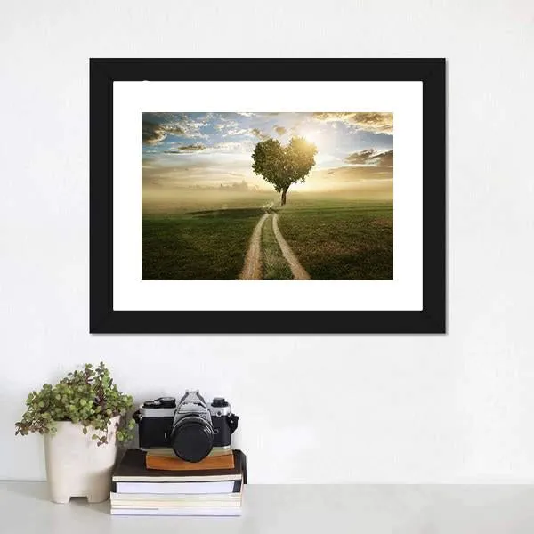 Heart Shaped Tree At Sunset Canvas Wall Art