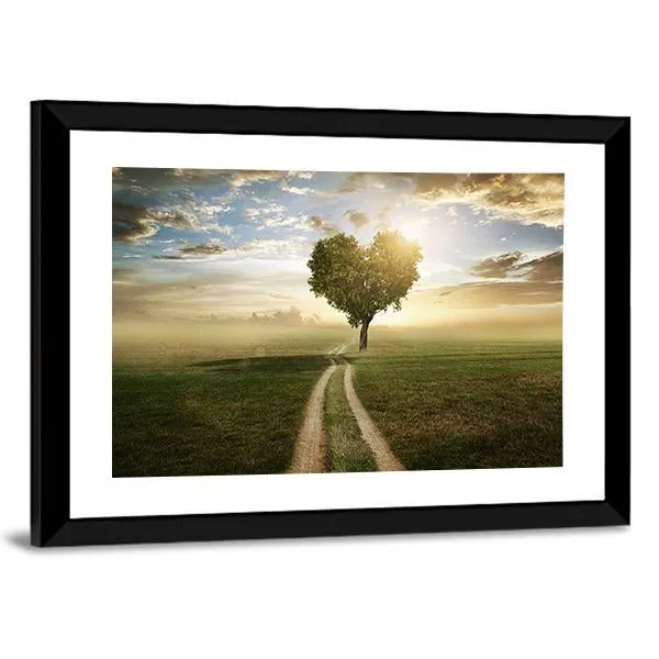 Heart Shaped Tree At Sunset Canvas Wall Art