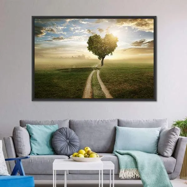 Heart Shaped Tree At Sunset Canvas Wall Art