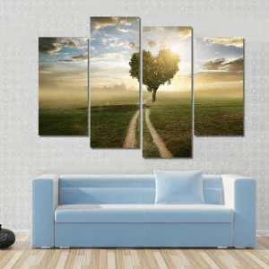 Heart Shaped Tree At Sunset Canvas Wall Art