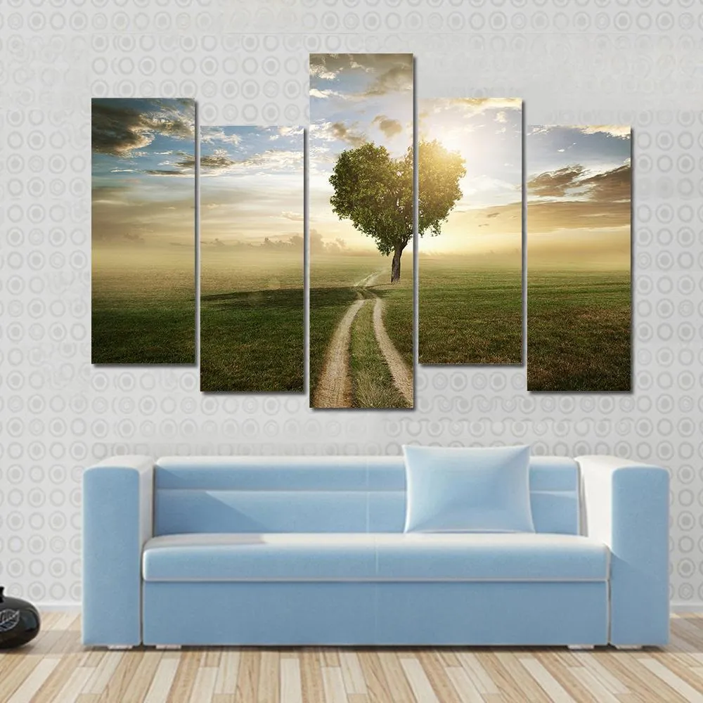 Heart Shaped Tree At Sunset Canvas Wall Art