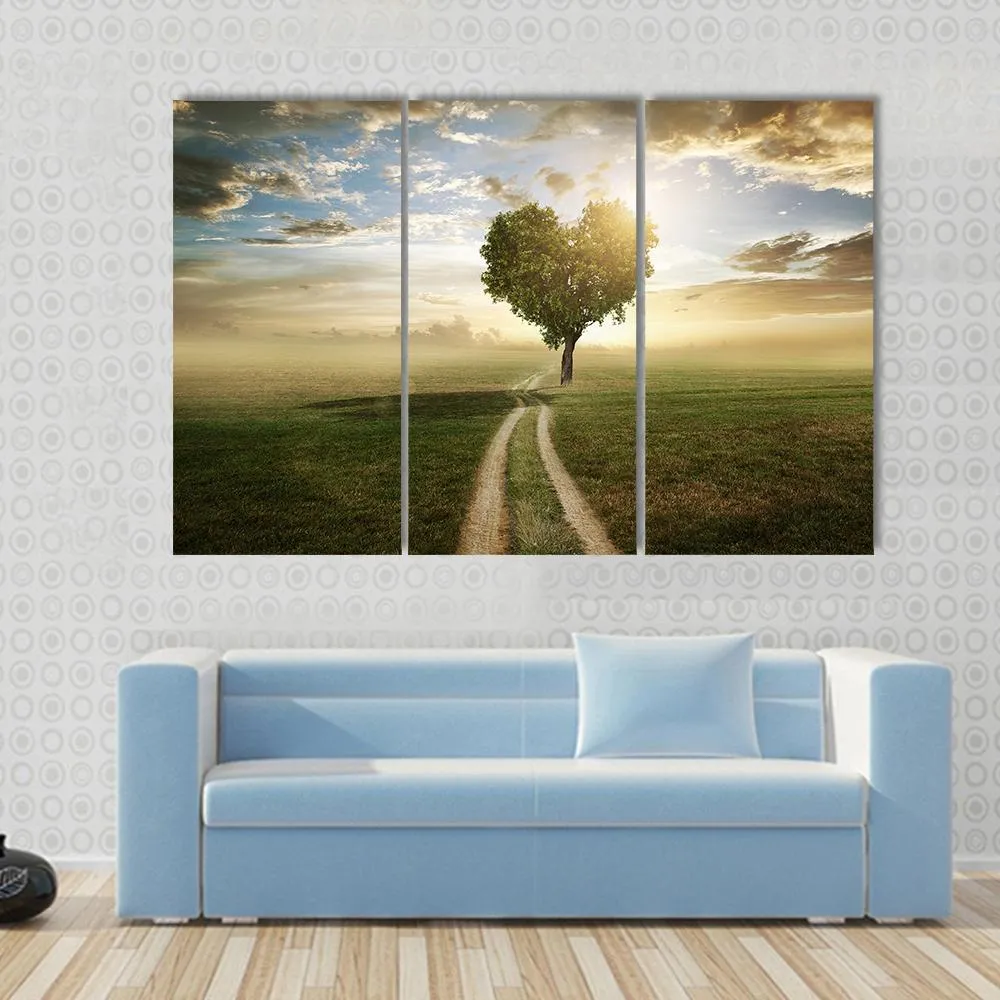 Heart Shaped Tree At Sunset Canvas Wall Art