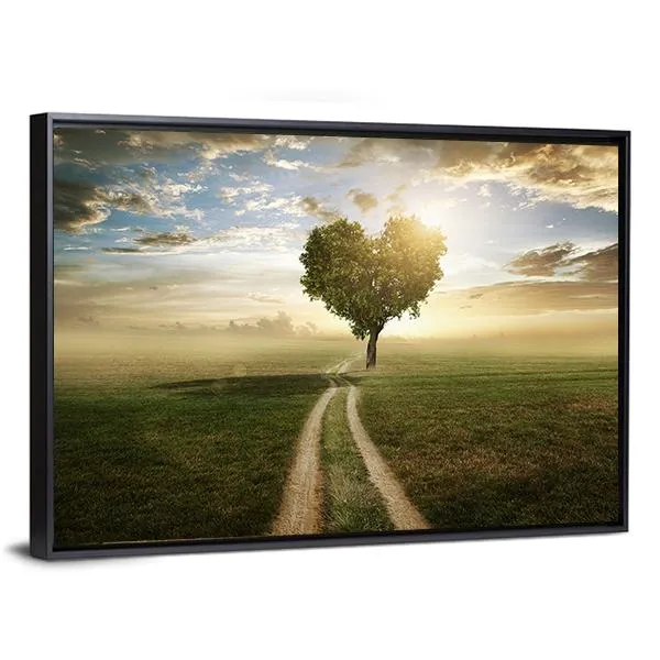 Heart Shaped Tree At Sunset Canvas Wall Art