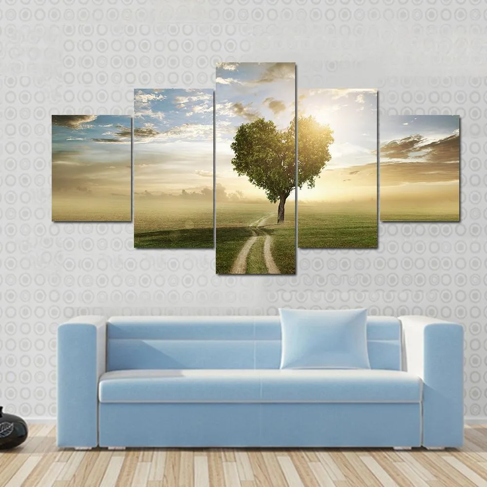 Heart Shaped Tree At Sunset Canvas Wall Art