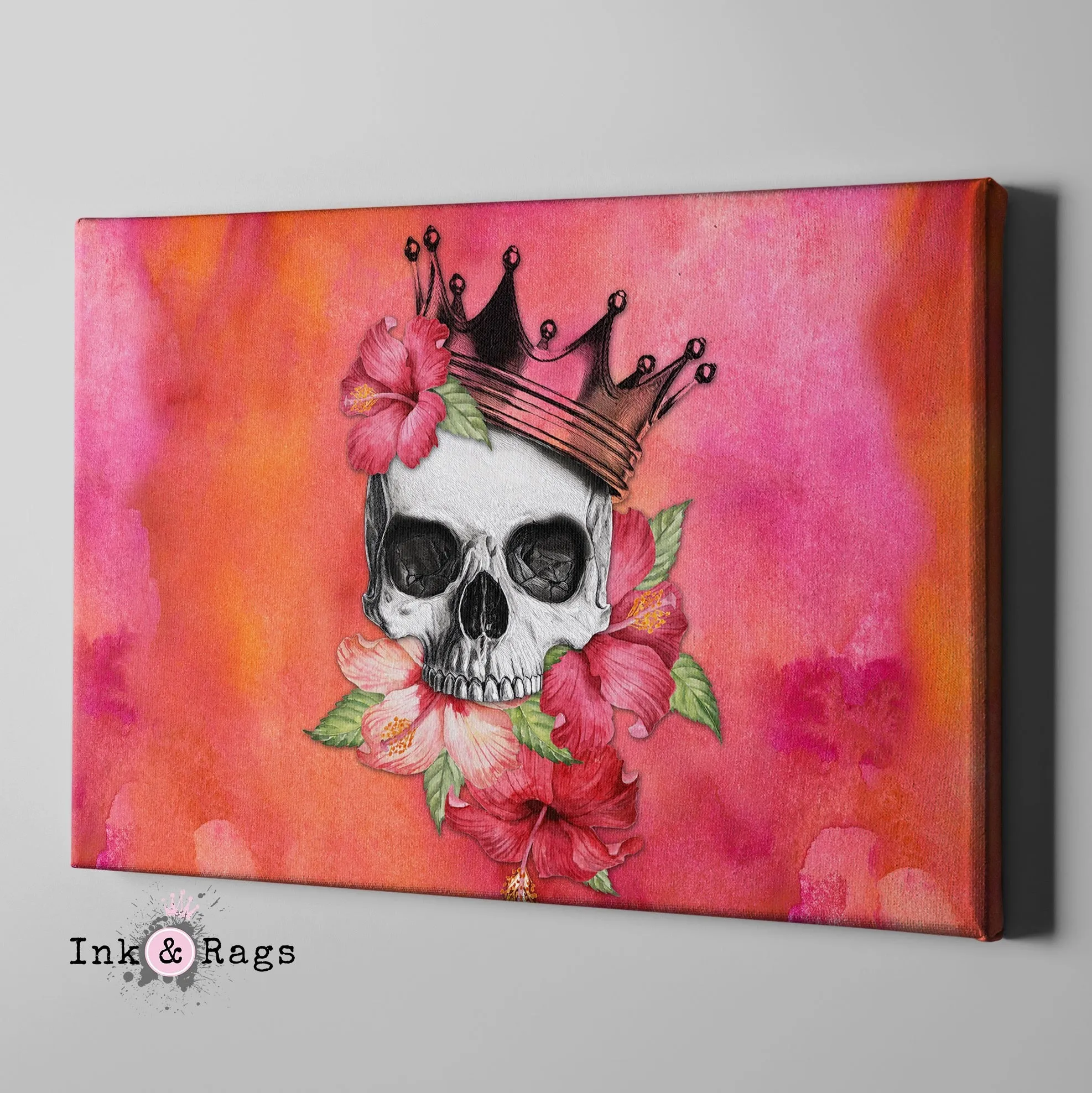 Hibiscus Watercolor Skull Crown Gallery Wrapped Canvas