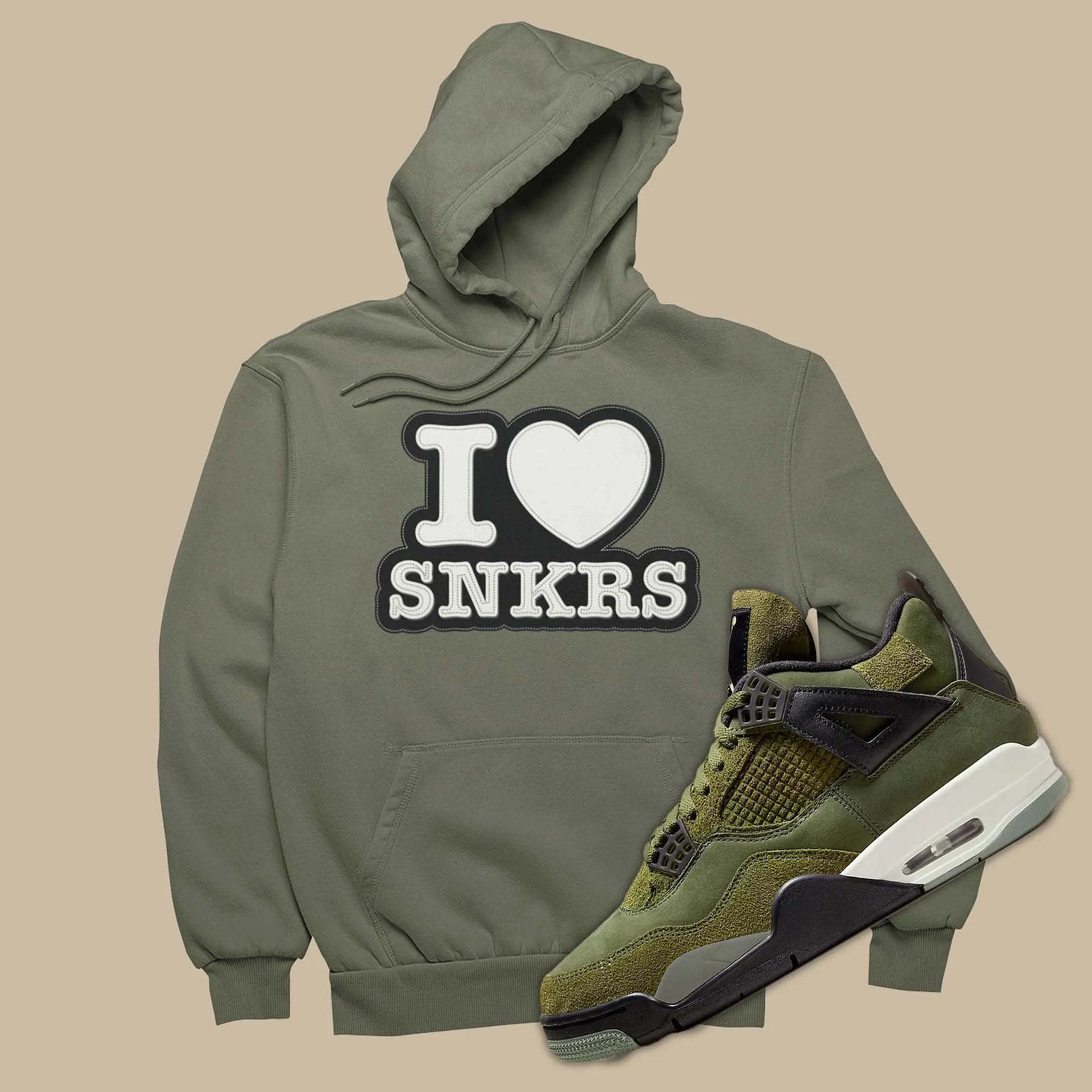 I Love Sneakers Hoodie Matching Air Jordan 4 Craft Medium Olive