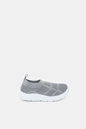 Infant Boys Grey Textured Slip-On Sneaker