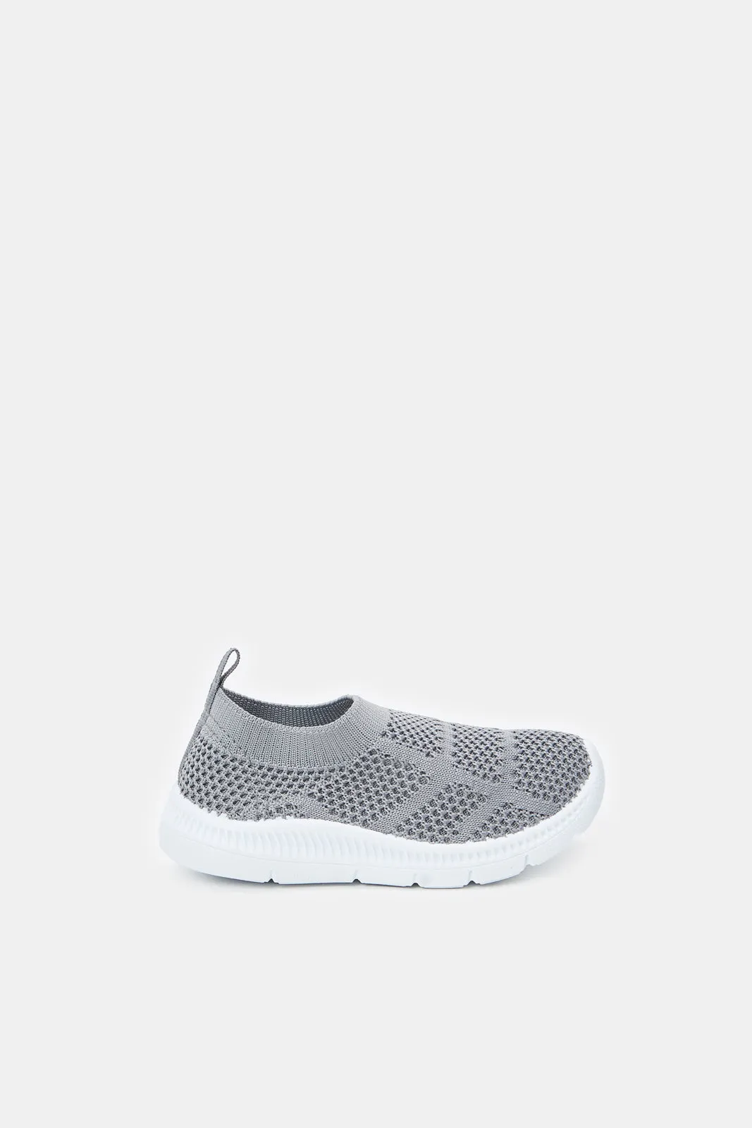 Infant Boys Grey Textured Slip-On Sneaker