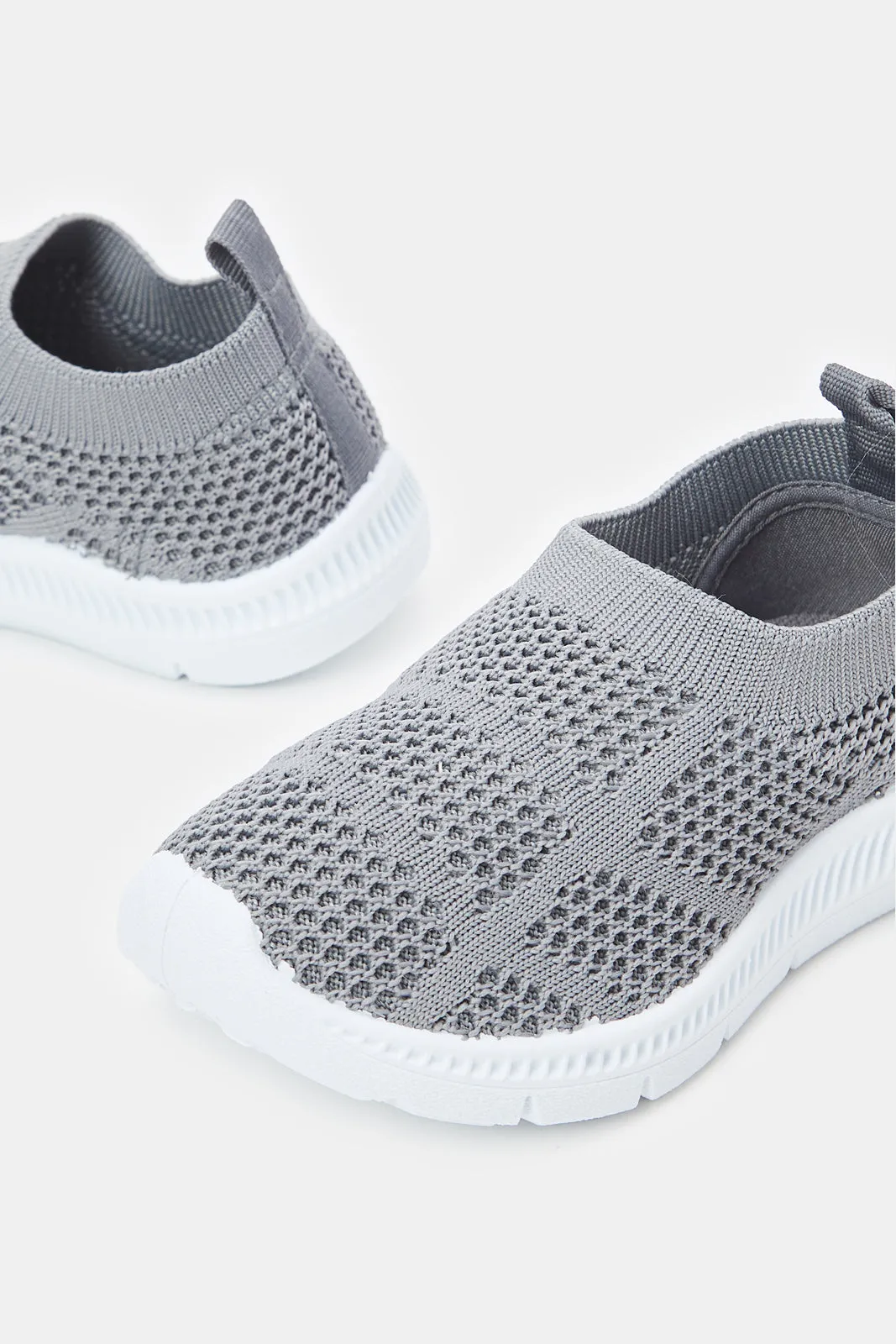 Infant Boys Grey Textured Slip-On Sneaker