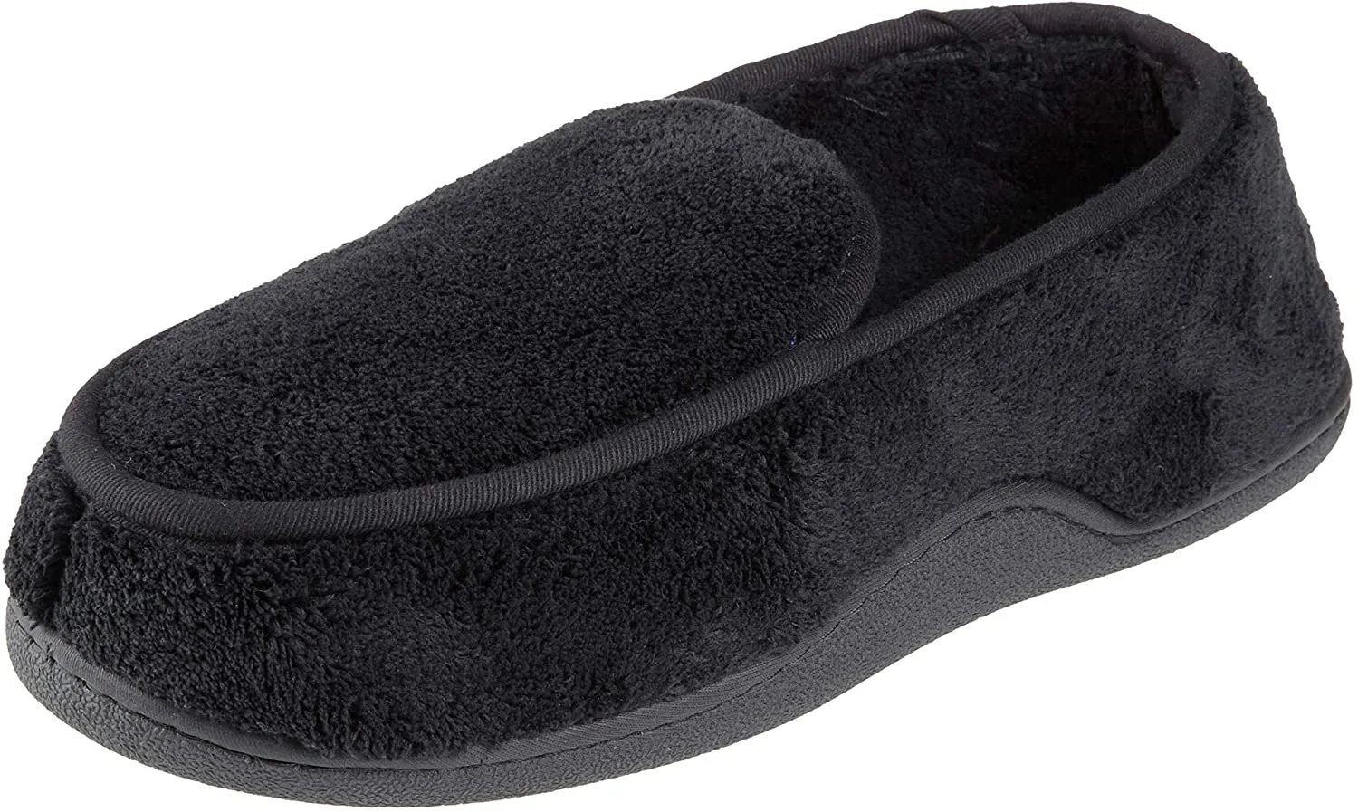 isotoner Men's Terry Moccasin Slipper with Memory Foam Footbed