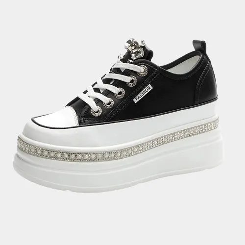 Joskaa 2024 New Black Platform Bling Crystal Sneakers