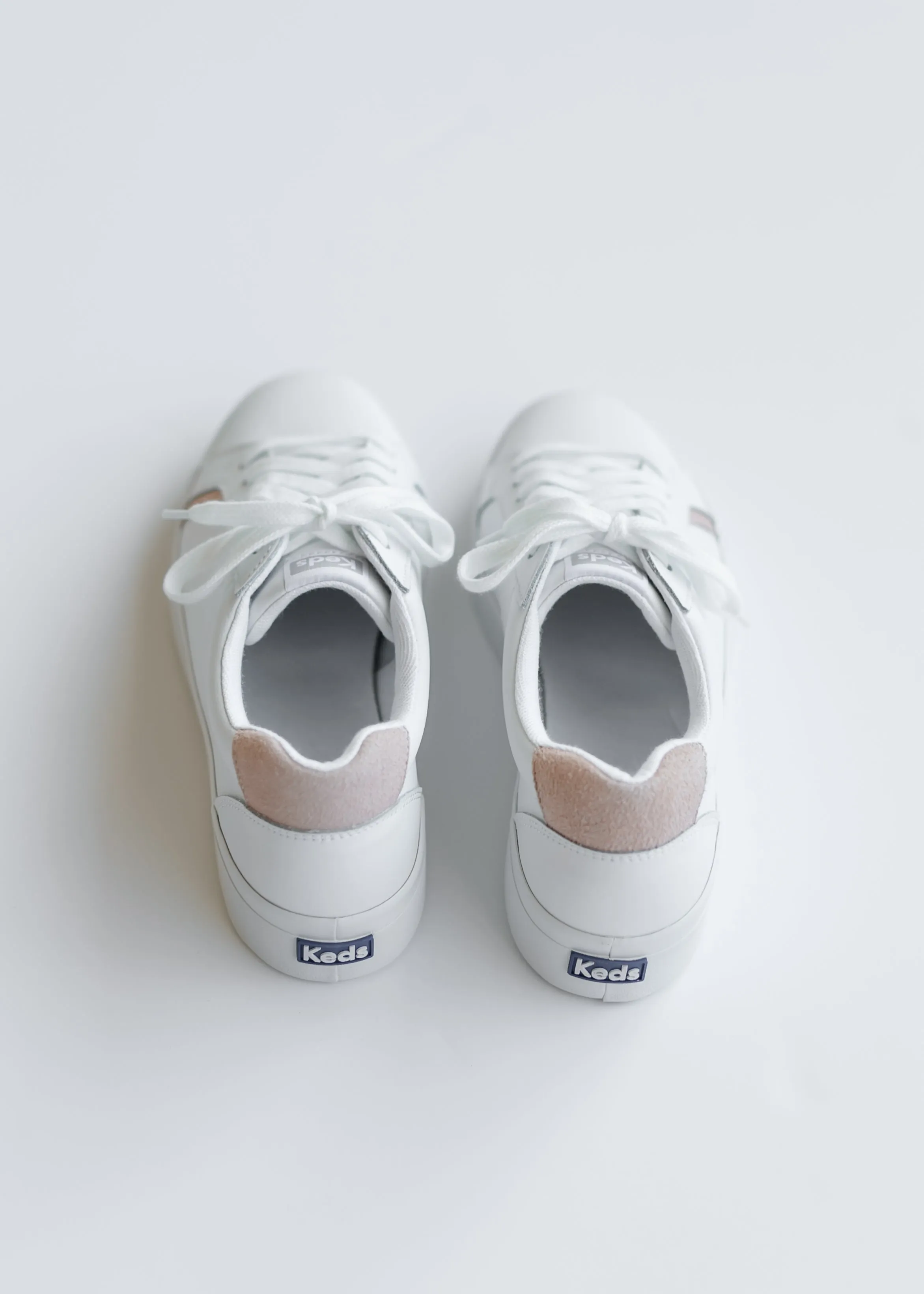 Keds® Pursuit White and Blush Leather Sneakers