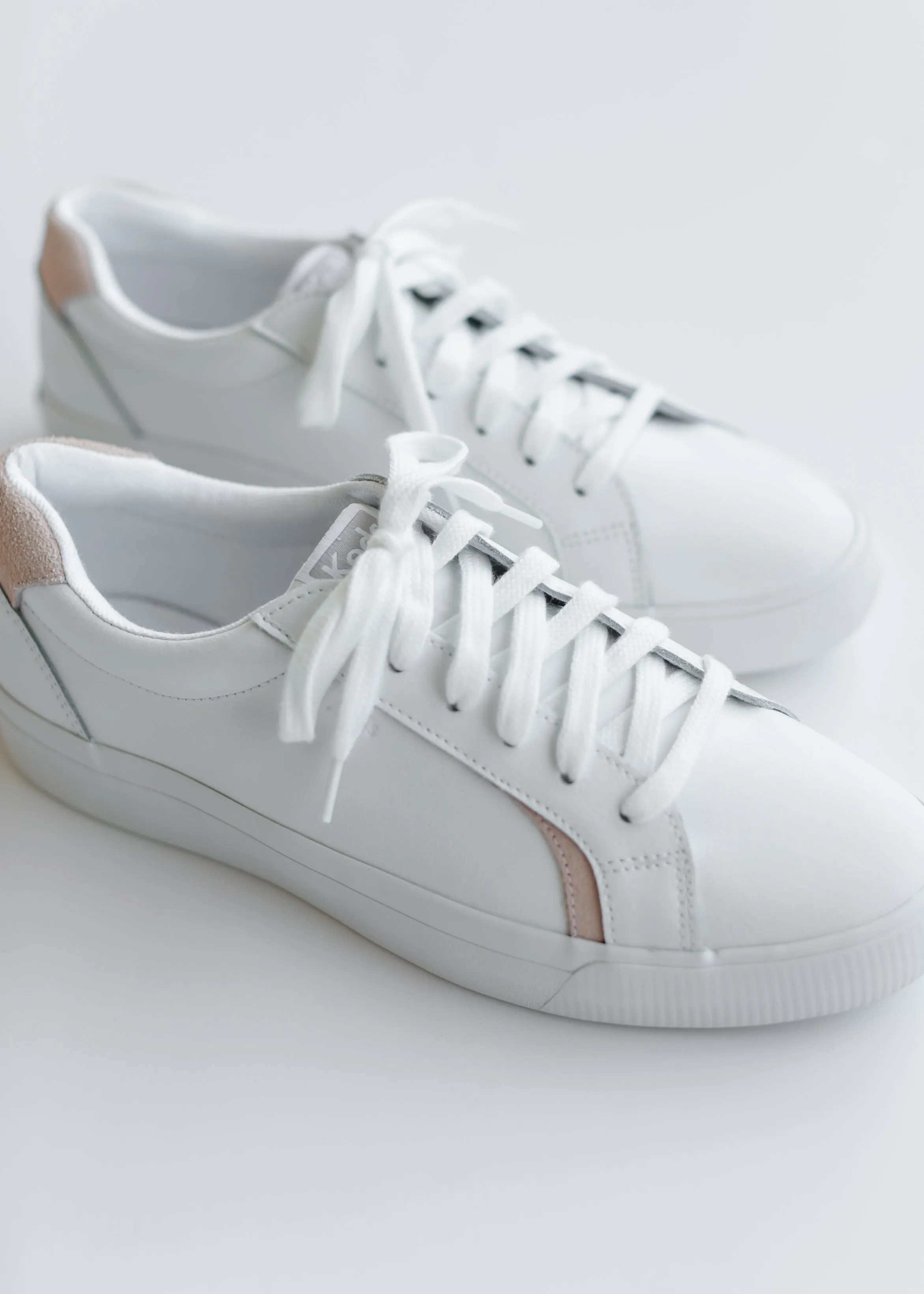 Keds® Pursuit White and Blush Leather Sneakers