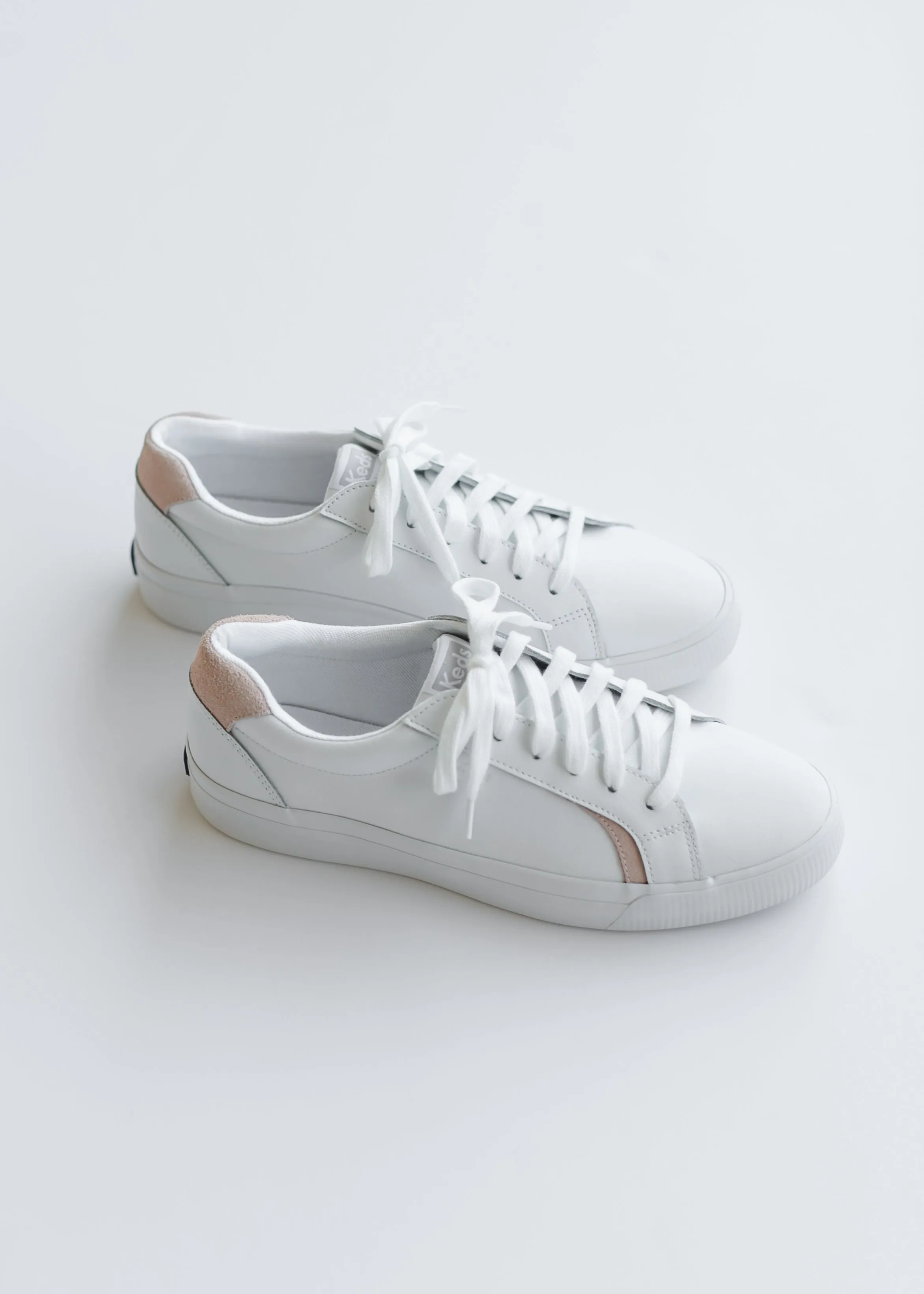 Keds® Pursuit White and Blush Leather Sneakers