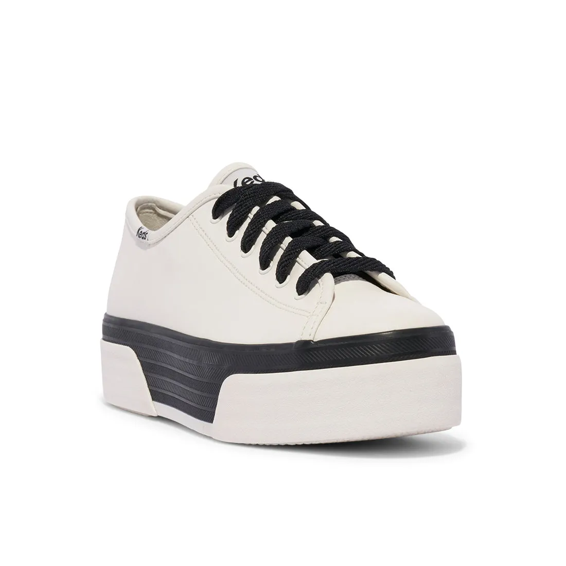 Keds Womens' Triple Up Leather Bumper Foxing Stripe White/Black (WH68143)