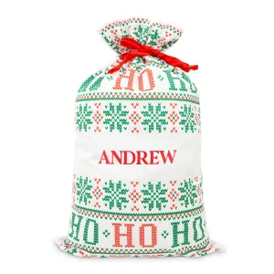 LARGE PERSONALIZED DRAWSTRING SANTA SACK FOR GIFTS -  HO HO HO