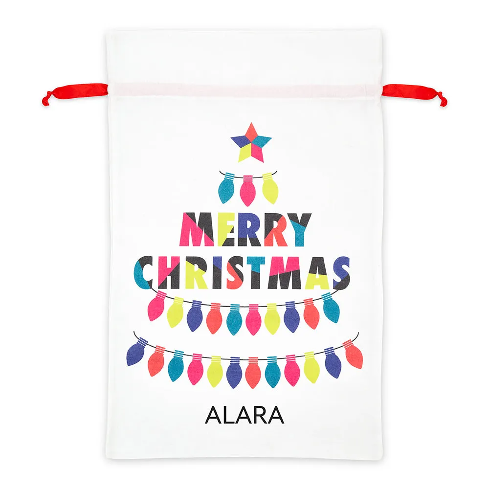 LARGE PERSONALIZED DRAWSTRING SANTA SACK FOR GIFTS -  MERRY CHRISTMAS