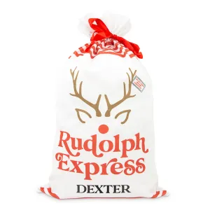 LARGE PERSONALIZED DRAWSTRING SANTA SACK FOR GIFTS -  RUDOLPH EXPRESS