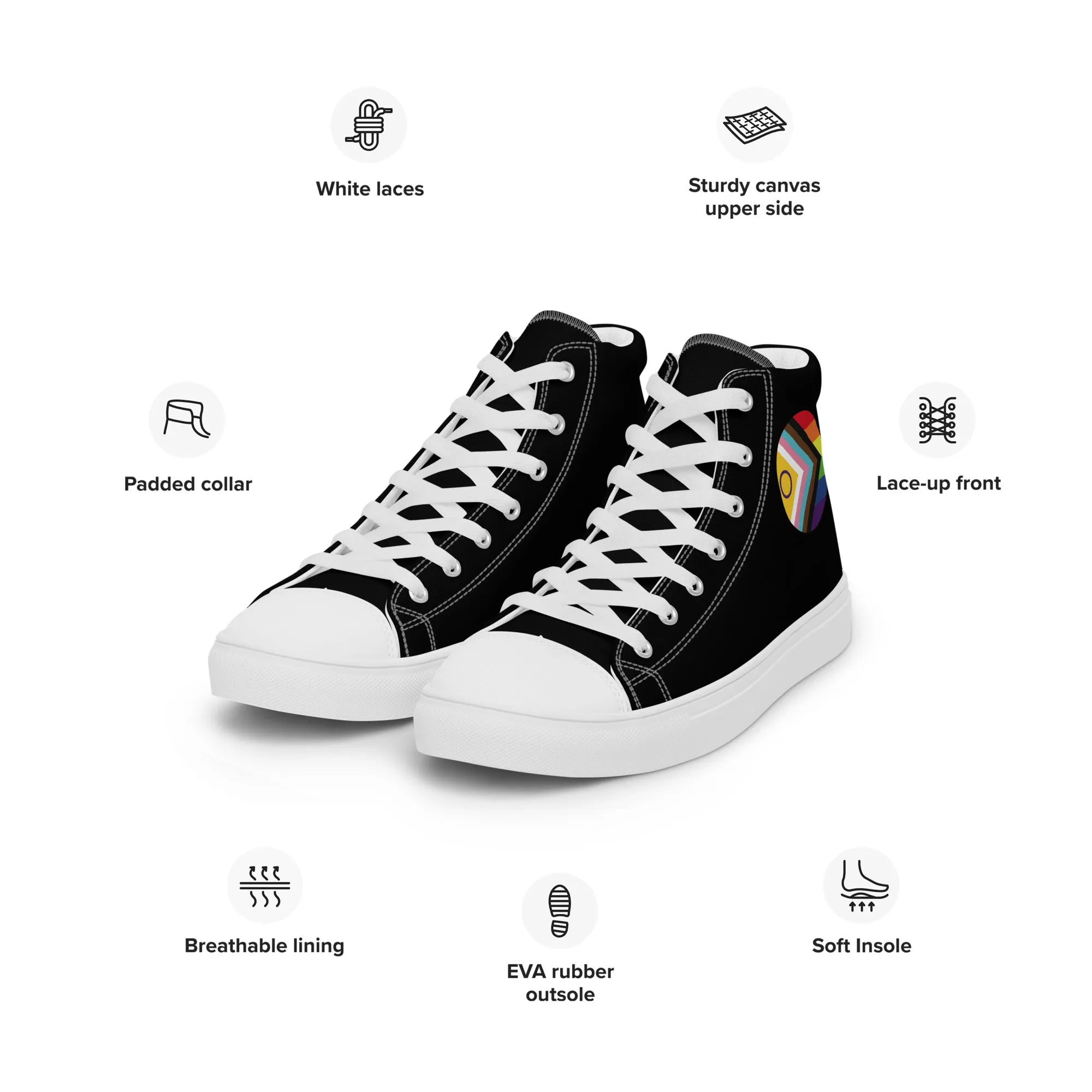 LGBTQ Intersex Progress Pride Women’s High Top Canvas Athletic Shoes