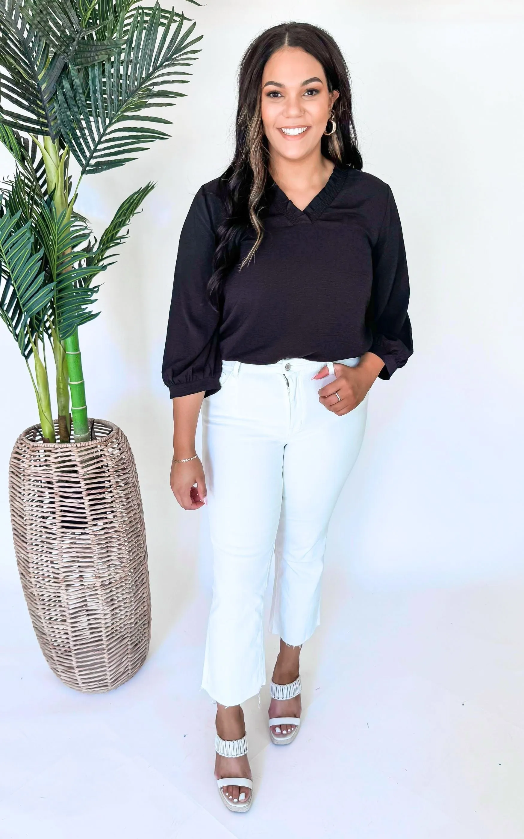 Lovervet | Optic White High Rise Seamless Crop Flare Denim Jeans - Final Sale