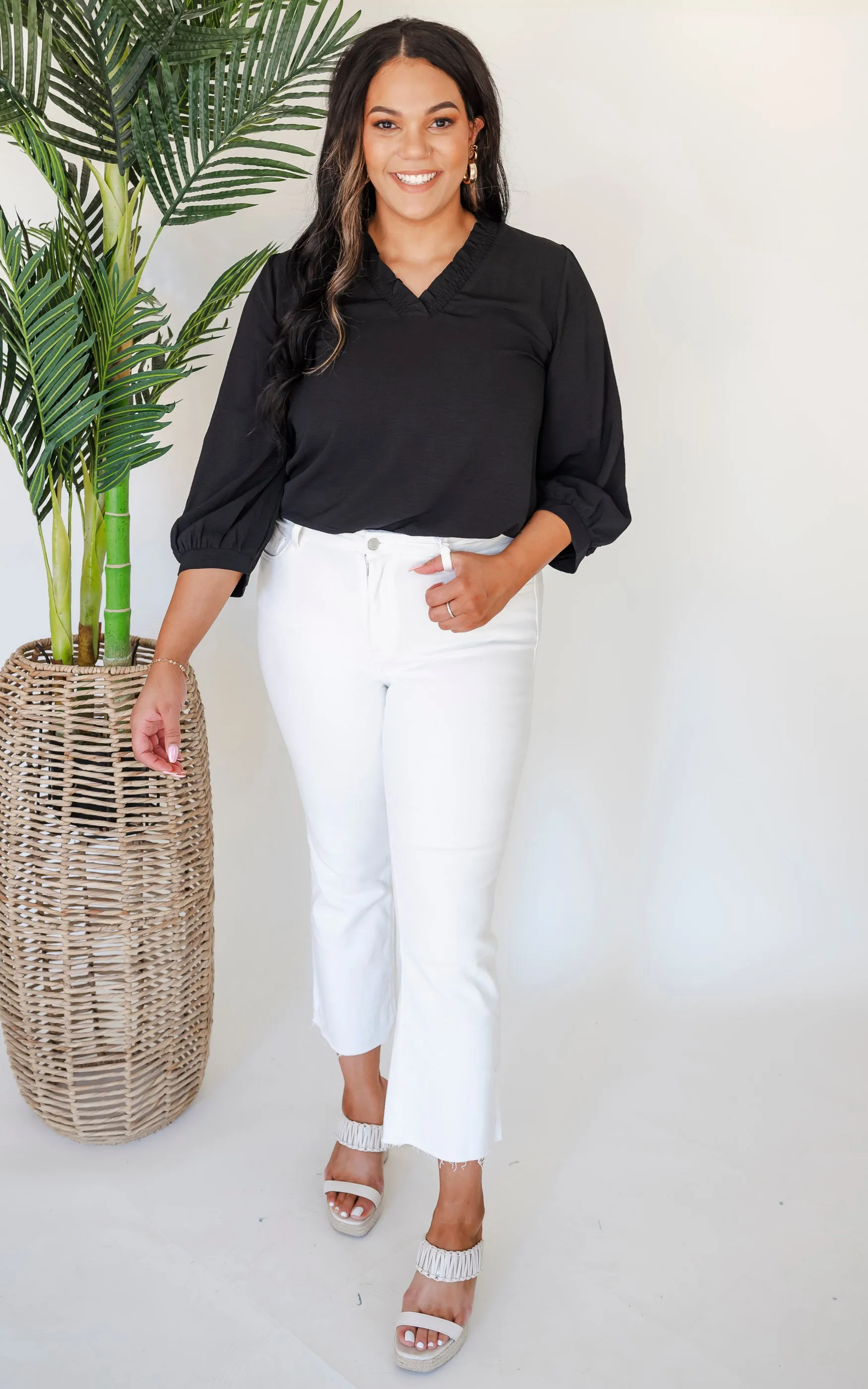 Lovervet | Optic White High Rise Seamless Crop Flare Denim Jeans - Final Sale