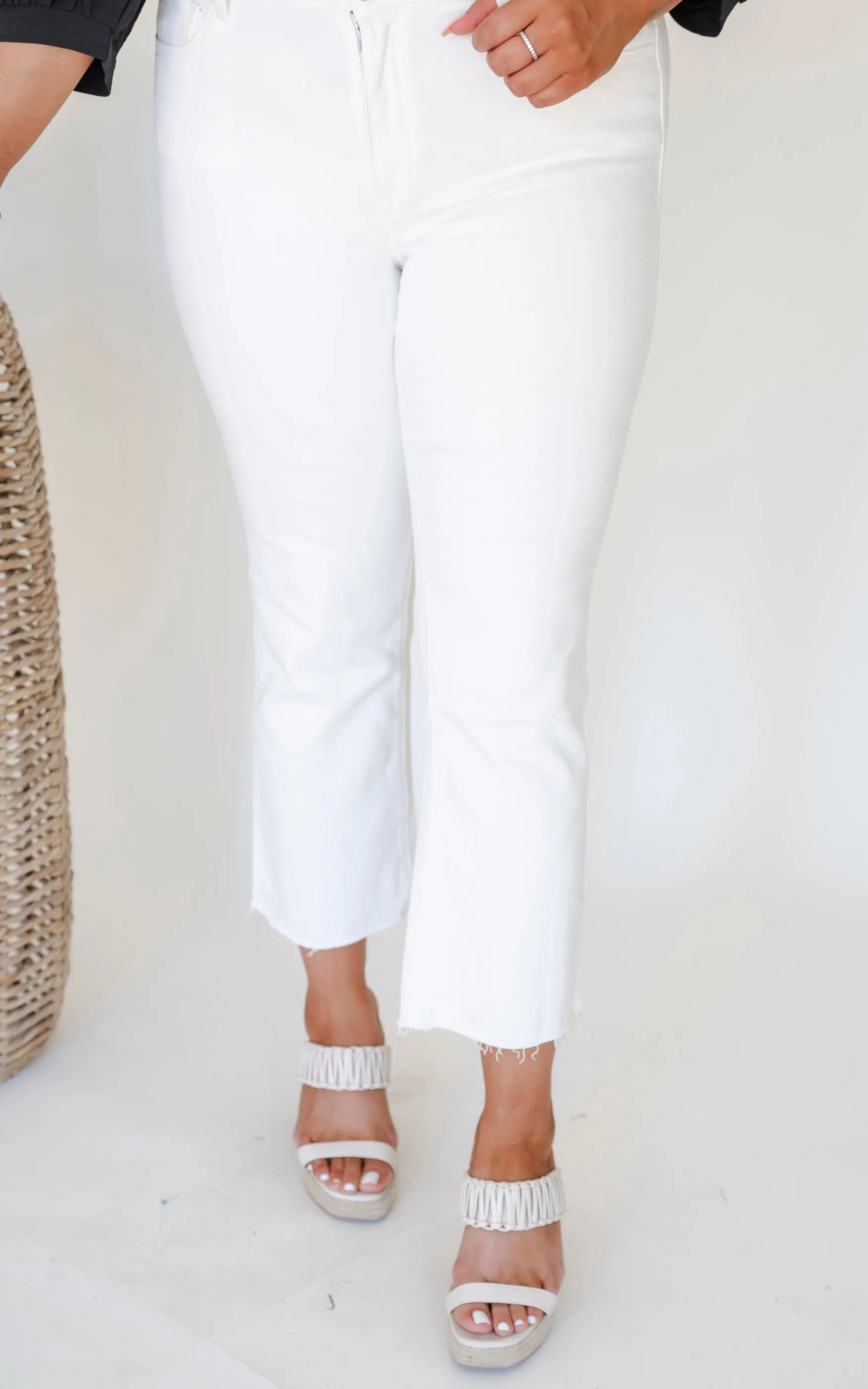 Lovervet | Optic White High Rise Seamless Crop Flare Denim Jeans - Final Sale