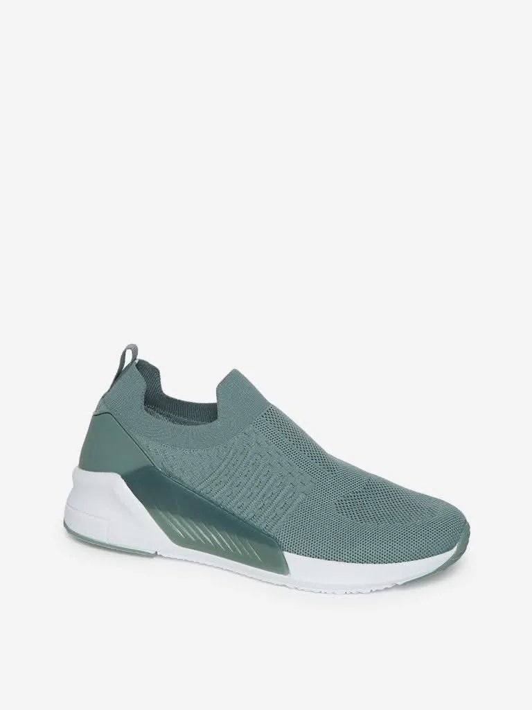 LUNA BLU Green Slip-On Easy Fit Knit Sneakers