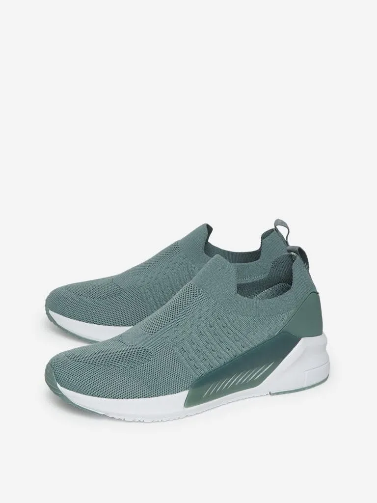 LUNA BLU Green Slip-On Easy Fit Knit Sneakers