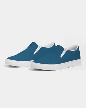 Medium Dark Blue Cyan Slip-On Canvas Sneakers | Women's | Medium Dark Pure Blue Cyan | C100M25Y0K60