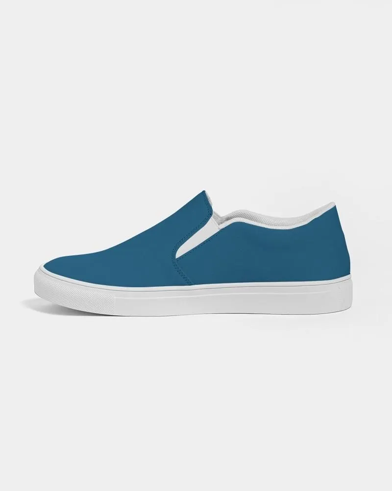 Medium Dark Blue Cyan Slip-On Canvas Sneakers | Women's | Medium Dark Pure Blue Cyan | C100M25Y0K60