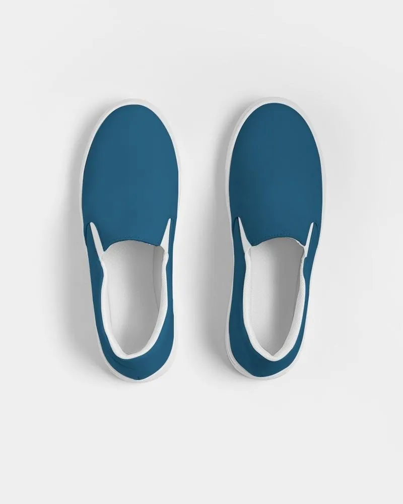 Medium Dark Blue Cyan Slip-On Canvas Sneakers | Women's | Medium Dark Pure Blue Cyan | C100M25Y0K60