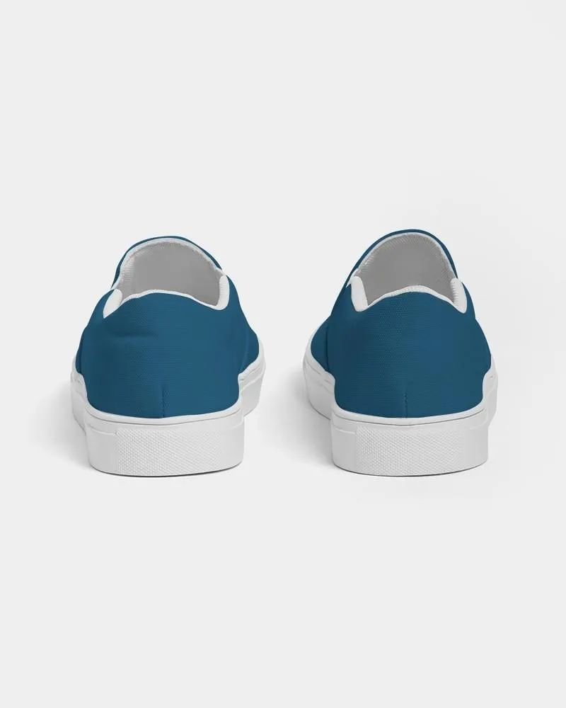 Medium Dark Blue Cyan Slip-On Canvas Sneakers | Women's | Medium Dark Pure Blue Cyan | C100M25Y0K60