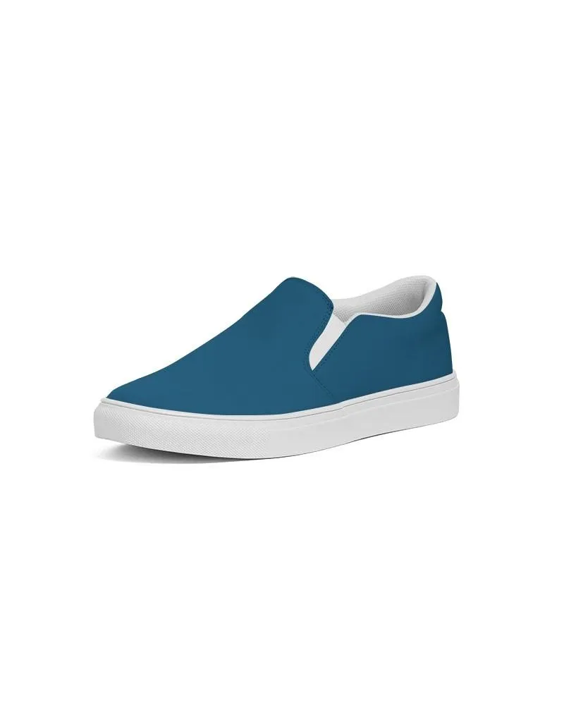 Medium Dark Blue Cyan Slip-On Canvas Sneakers | Women's | Medium Dark Pure Blue Cyan | C100M25Y0K60