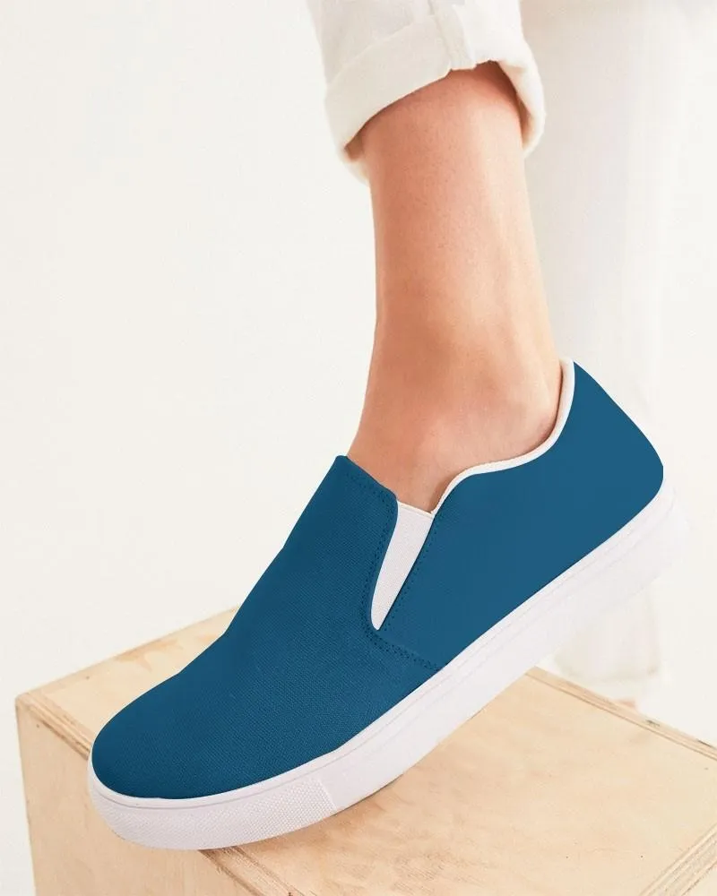 Medium Dark Blue Cyan Slip-On Canvas Sneakers | Women's | Medium Dark Pure Blue Cyan | C100M25Y0K60