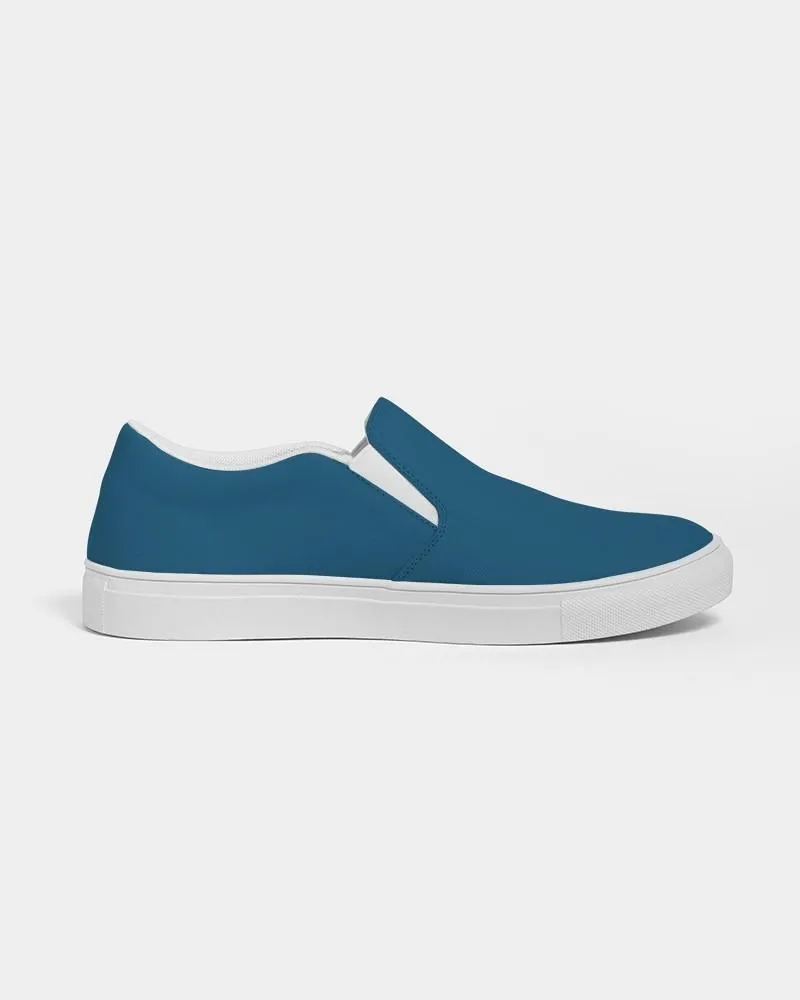 Medium Dark Blue Cyan Slip-On Canvas Sneakers | Women's | Medium Dark Pure Blue Cyan | C100M25Y0K60