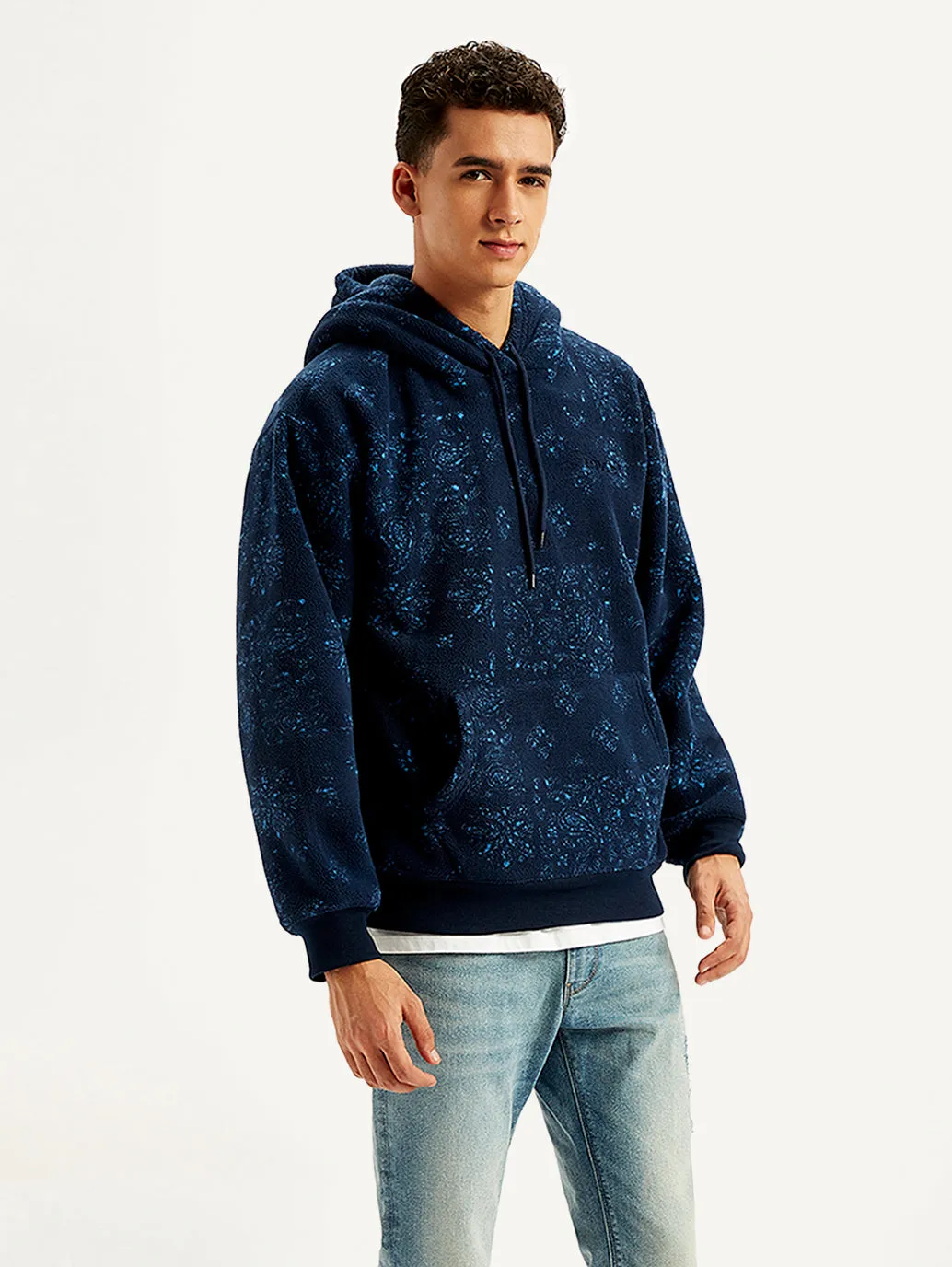 Men's Printed Navy Crew Neck Sweatshirt