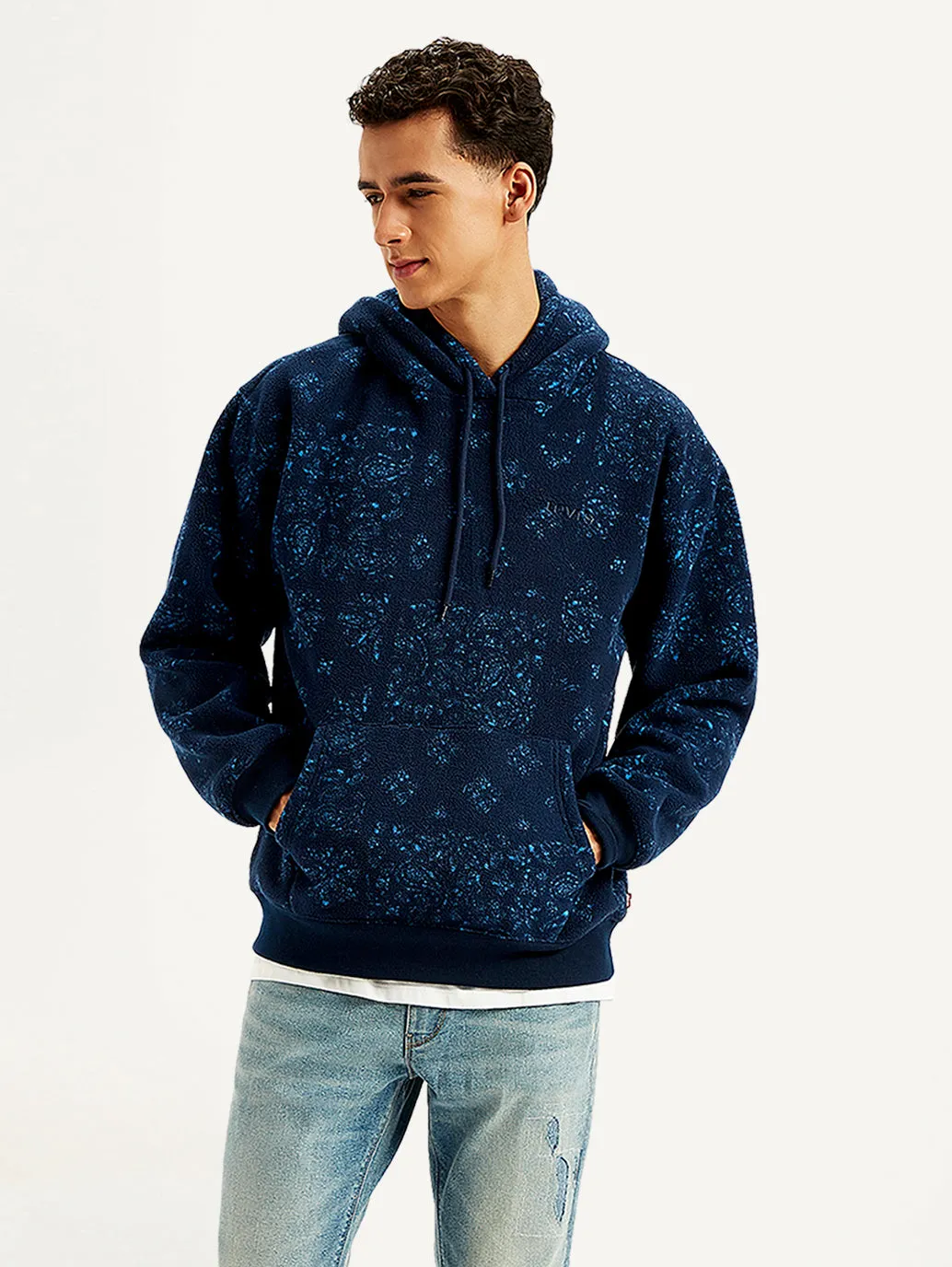 Men's Printed Navy Crew Neck Sweatshirt